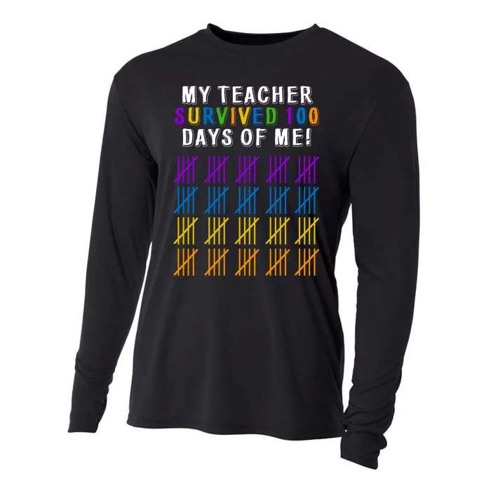 My Teacher Survived 100 Days Of Me Funny Cooling Performance Long Sleeve Crew