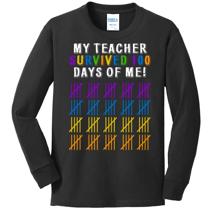 My Teacher Survived 100 Days Of Me Funny Kids Long Sleeve Shirt