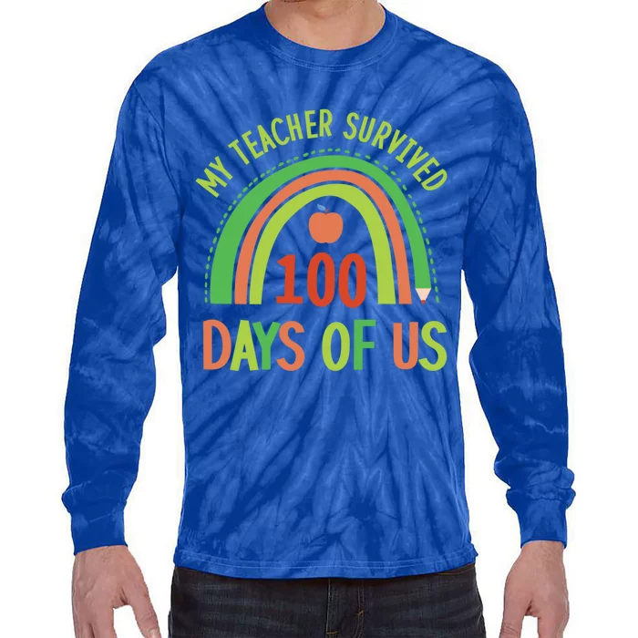 My Teacher Survived 100 Days Of Us 100 Days Of School Gift Tie-Dye Long Sleeve Shirt