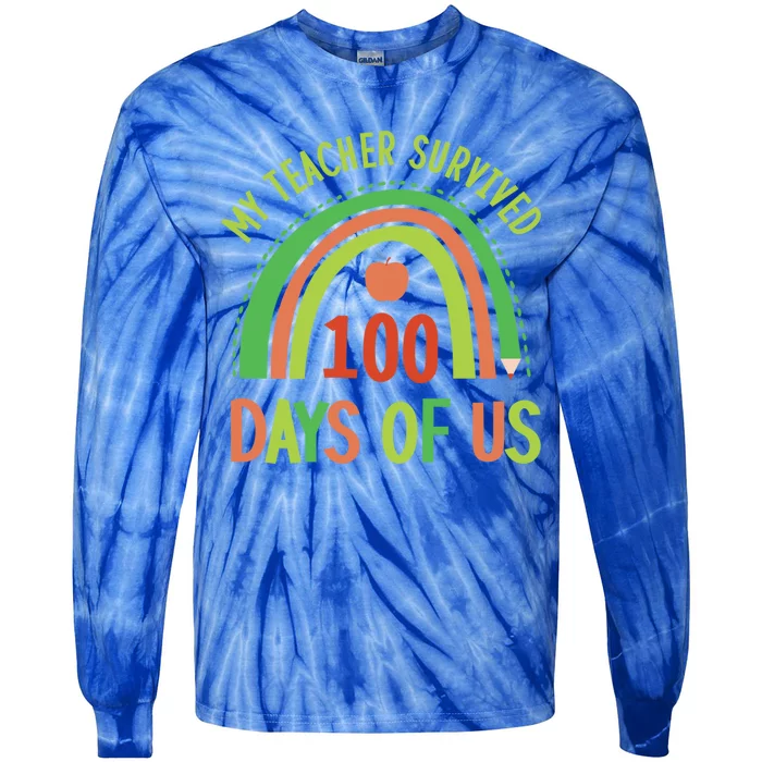 My Teacher Survived 100 Days Of Us 100 Days Of School Gift Tie-Dye Long Sleeve Shirt