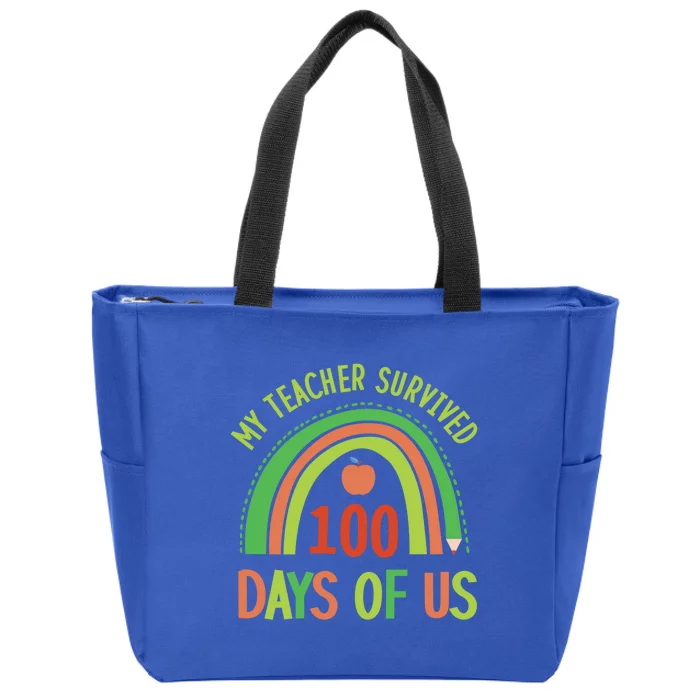 My Teacher Survived 100 Days Of Us 100 Days Of School Gift Zip Tote Bag