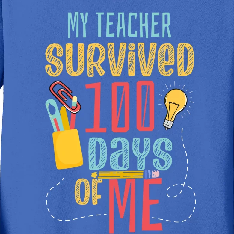 My Teacher Survived 100 Days Of Me 100th Day 100 Days School Great Gift Kids Long Sleeve Shirt