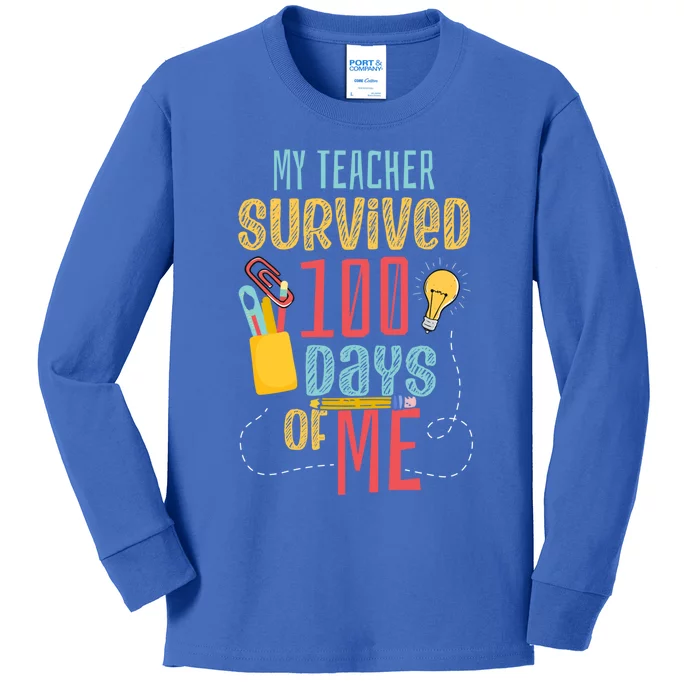 My Teacher Survived 100 Days Of Me 100th Day 100 Days School Great Gift Kids Long Sleeve Shirt