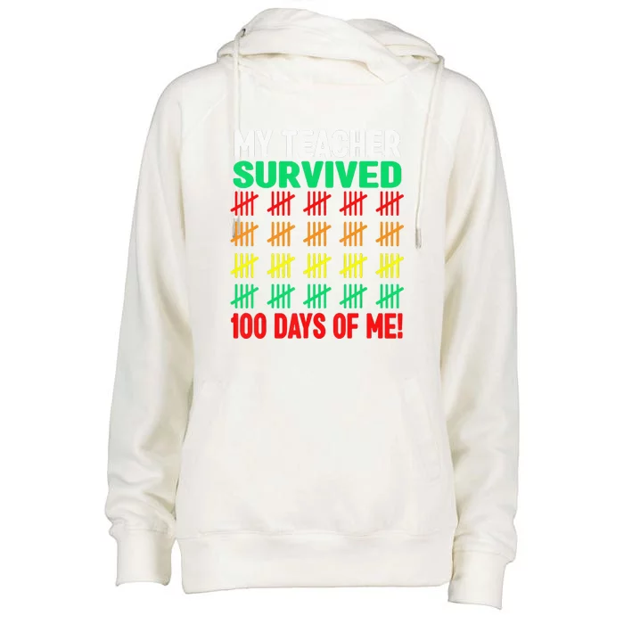 My Teacher Survived Funny 100 Days Of School Womens Funnel Neck Pullover Hood