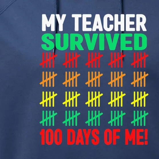 My Teacher Survived Funny 100 Days Of School Performance Fleece Hoodie