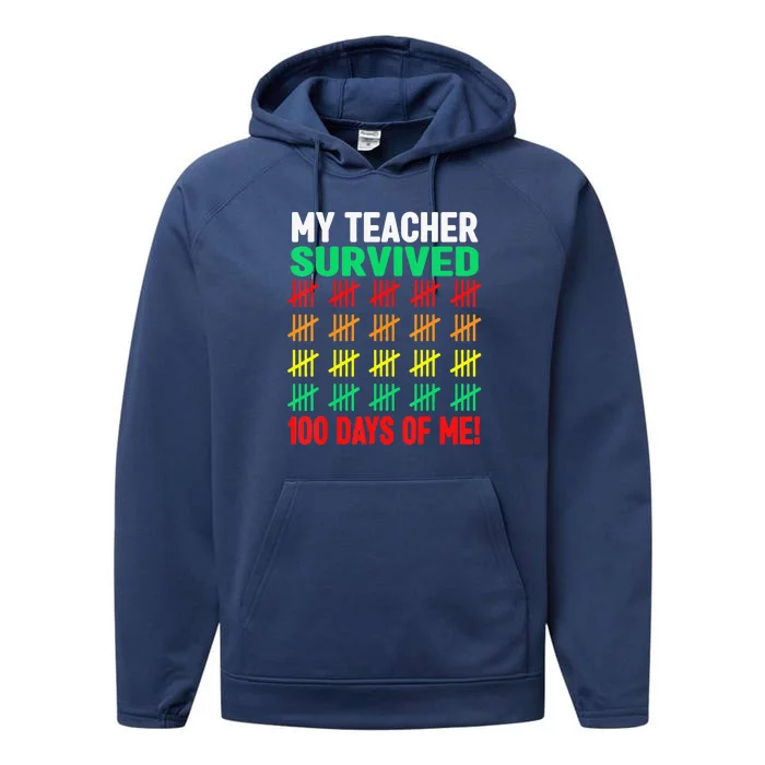 My Teacher Survived Funny 100 Days Of School Performance Fleece Hoodie