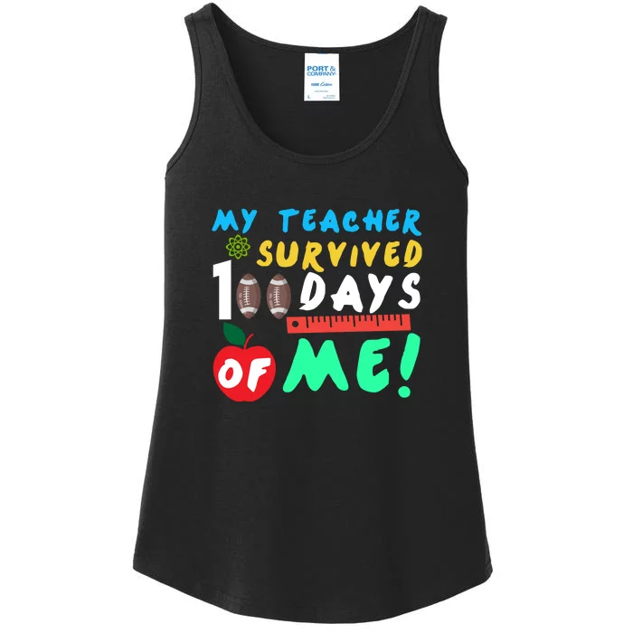 My Teacher Survived 100 Days Of Me Funny School Ladies Essential Tank