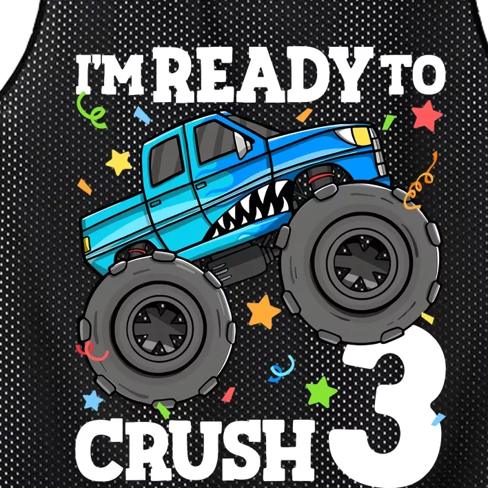 Monster Truck Shark 3rd Birthday Boy 3 Three Mesh Reversible Basketball Jersey Tank