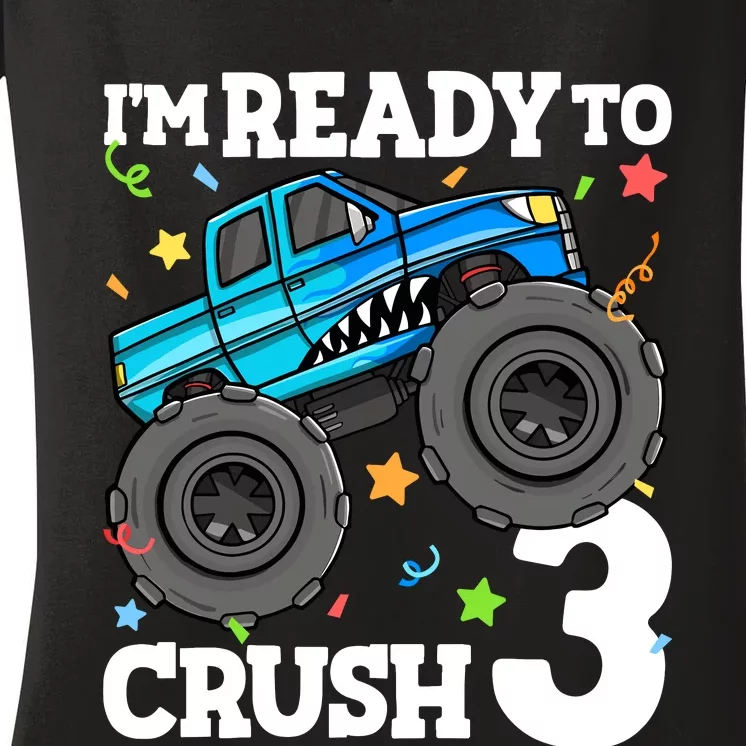 Monster Truck Shark 3rd Birthday Boy 3 Three Women's V-Neck T-Shirt