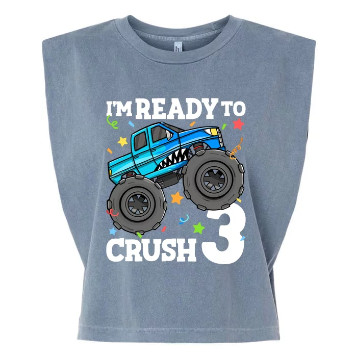 Monster Truck Shark 3rd Birthday Boy 3 Three Garment-Dyed Women's Muscle Tee