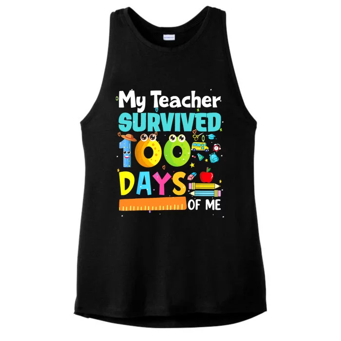 My Teacher Survived 100 Days Of Me Funny Ladies Tri-Blend Wicking Tank