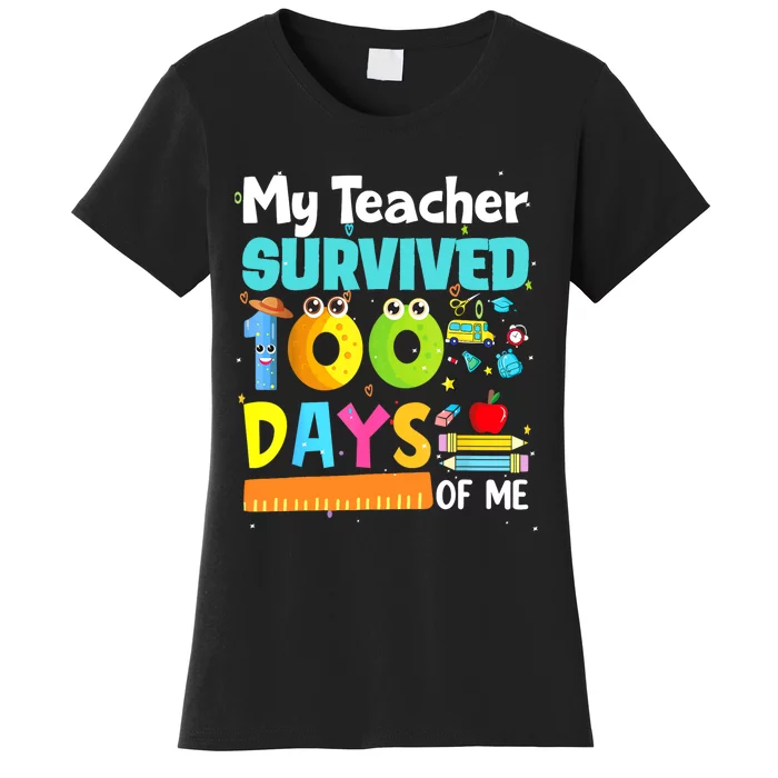 My Teacher Survived 100 Days Of Me Funny Women's T-Shirt