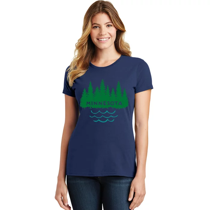 Minnesota Tree Silhouette Lakes Nature Souvenir Graphic Women's T-Shirt