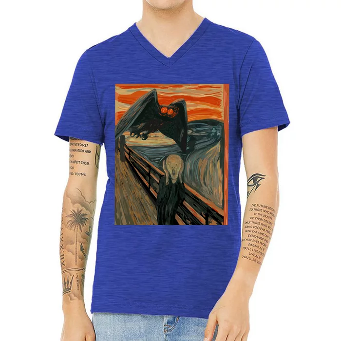 Mothman The Scream Mashup WV Cryptid Art V-Neck T-Shirt