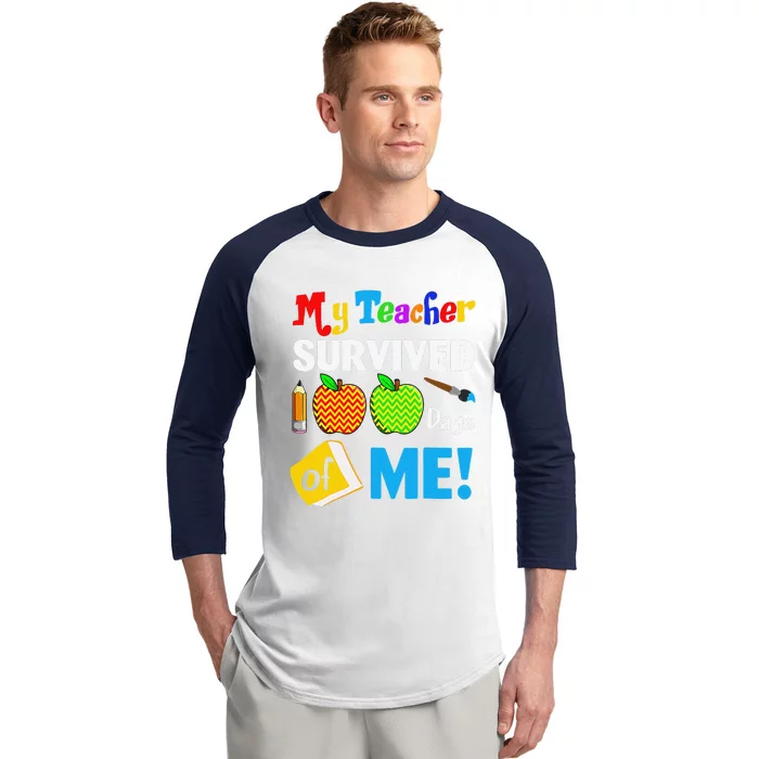 My Teacher Survived 100 Days Of Me Funny School Baseball Sleeve Shirt