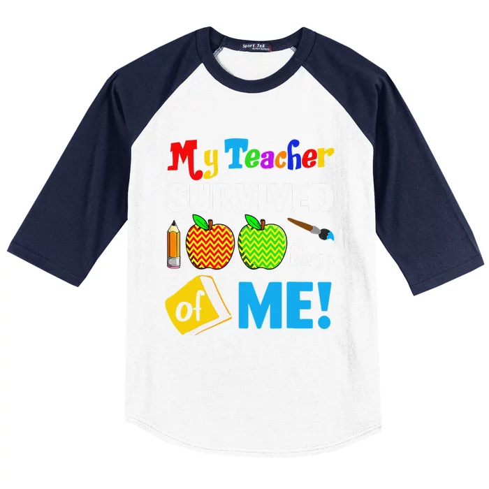 My Teacher Survived 100 Days Of Me Funny School Baseball Sleeve Shirt