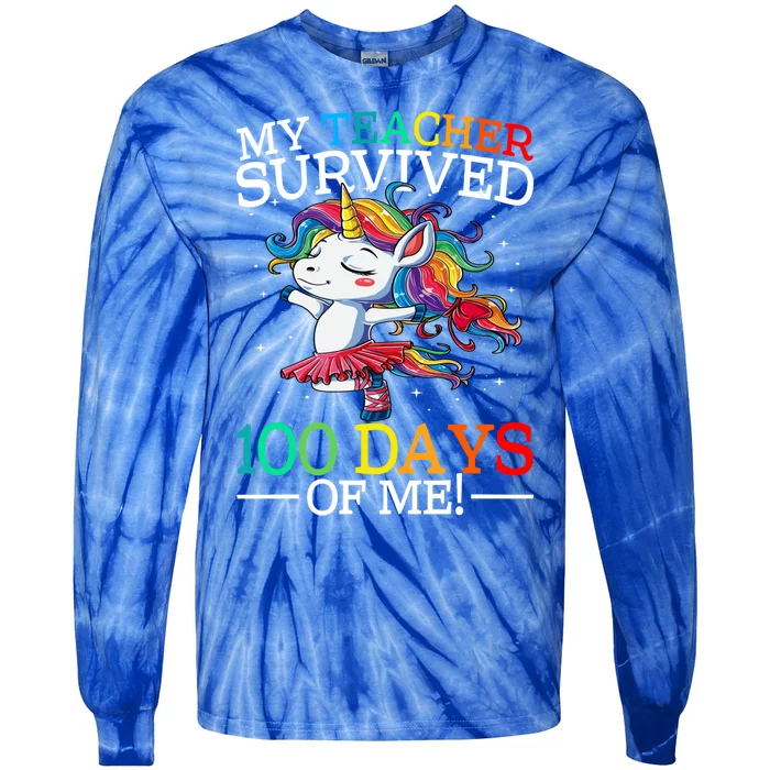 My Teacher Survived 100 Days Of Me Unicorn Cool Gift Tie-Dye Long Sleeve Shirt