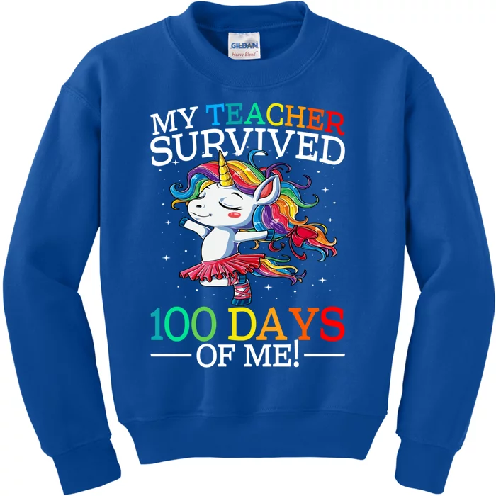 My Teacher Survived 100 Days Of Me Unicorn Cool Gift Kids Sweatshirt