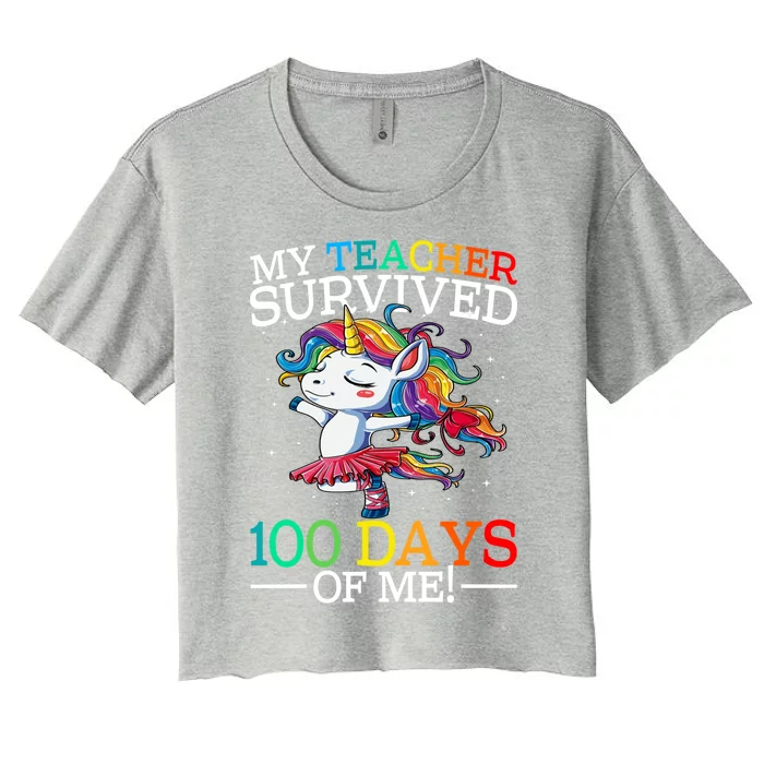 My Teacher Survived 100 Days Of Me Unicorn Cool Gift Women's Crop Top Tee