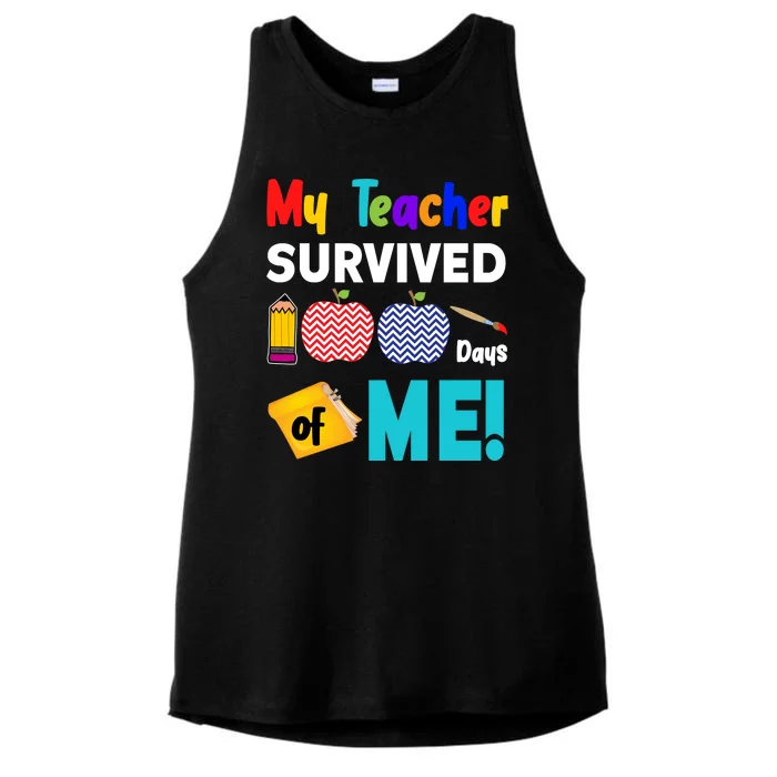 My Teacher Survived 100 Days Of Me Ladies Tri-Blend Wicking Tank