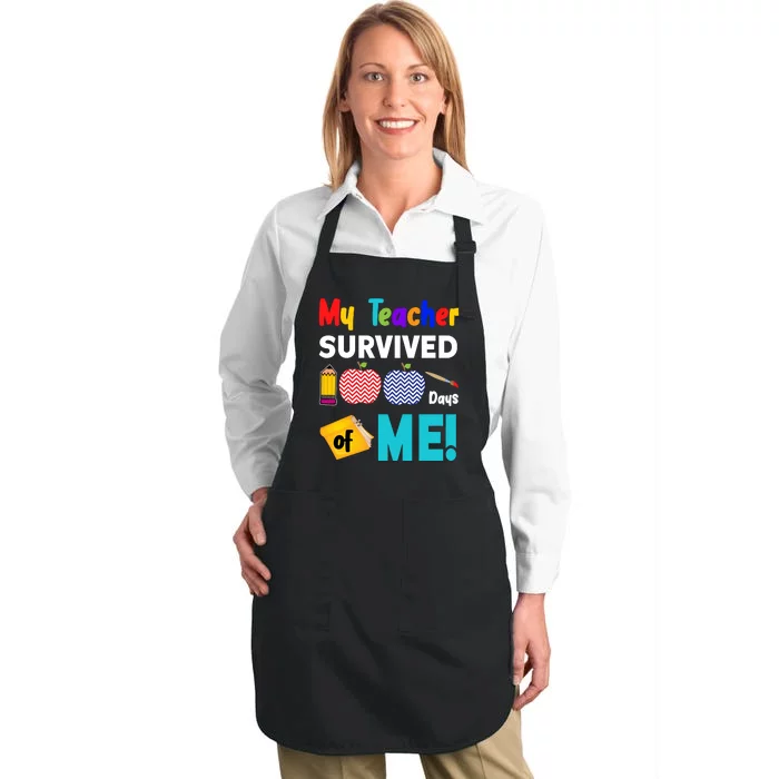 My Teacher Survived 100 Days Of Me Full-Length Apron With Pocket