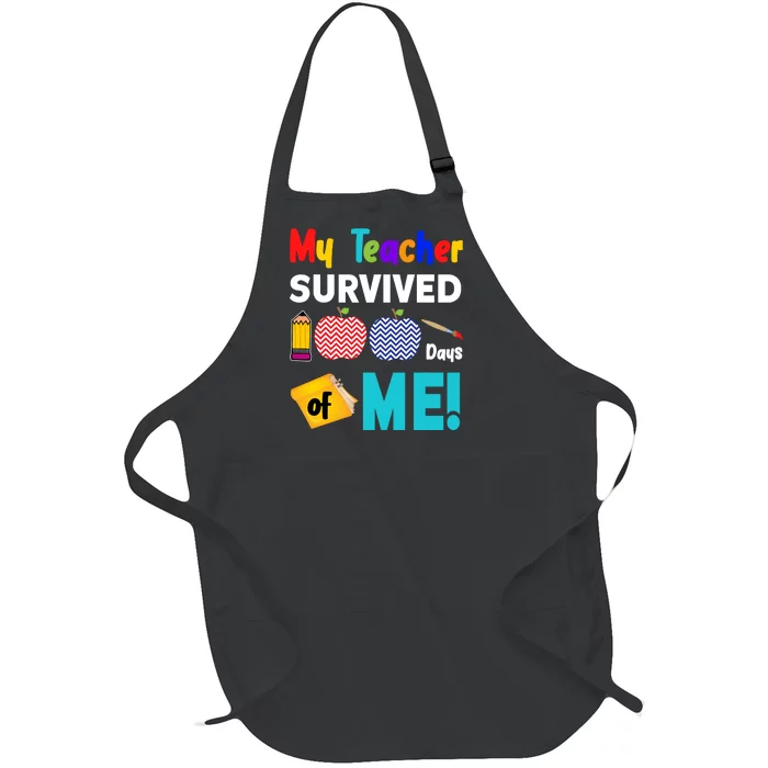 My Teacher Survived 100 Days Of Me Full-Length Apron With Pocket