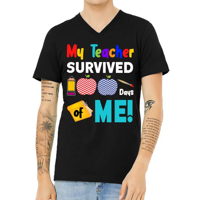 My Teacher Survived 100 Days Of Me V-Neck T-Shirt