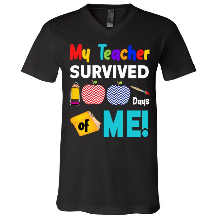 My Teacher Survived 100 Days Of Me V-Neck T-Shirt