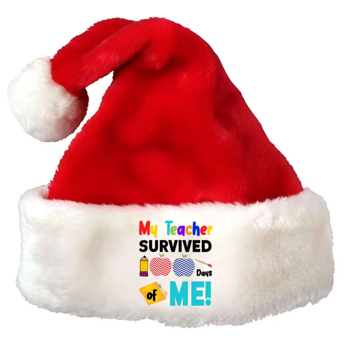 My Teacher Survived 100 Days Of Me Premium Christmas Santa Hat