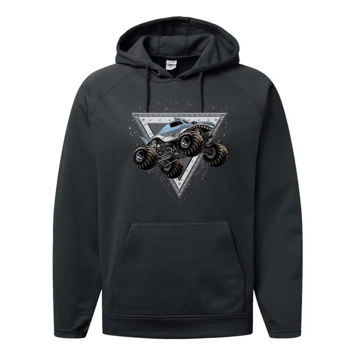 Monster Truck Shark For Adults And Boys Girls Shark Truck Performance Fleece Hoodie