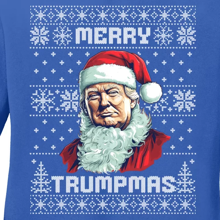 Merry Trumpmas Santa Claus Trump Christmas Ugly Christmas Ladies Long Sleeve Shirt