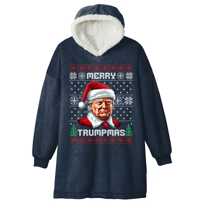 Merry Trumpmas Santa Claus Trump Christmas Ugly Christmas Hooded Wearable Blanket