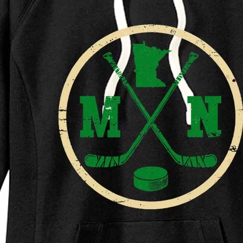 Mn The State Of Hockey Player Retro Minnesota Mn Ice Hockey Women's Fleece Hoodie