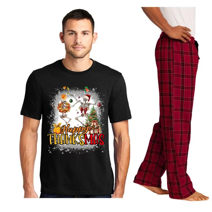 Merry Thanksmas Skeleton Dancing Thanksgiving Christmas Gift Pajama Set