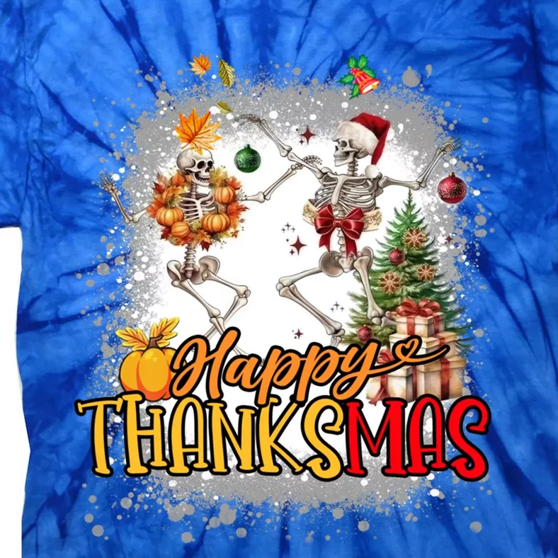 Merry Thanksmas Skeleton Dancing Thanksgiving Christmas Gift Tie-Dye T-Shirt