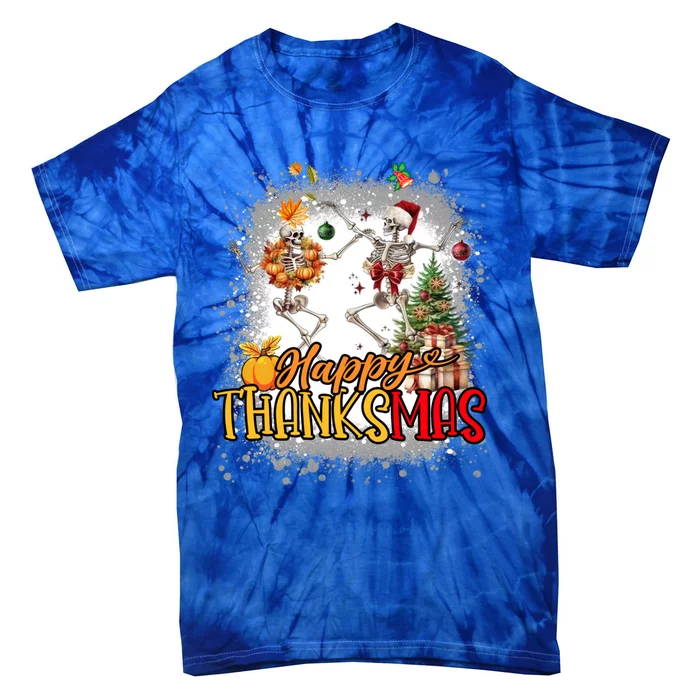 Merry Thanksmas Skeleton Dancing Thanksgiving Christmas Gift Tie-Dye T-Shirt