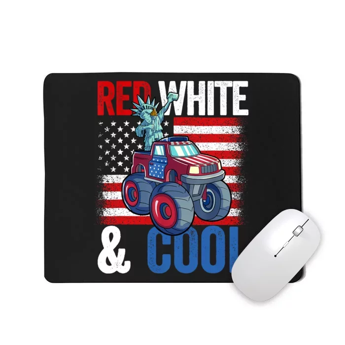 Monster Truck Statue Liberty 4th Of July Boy American Flag Mousepad