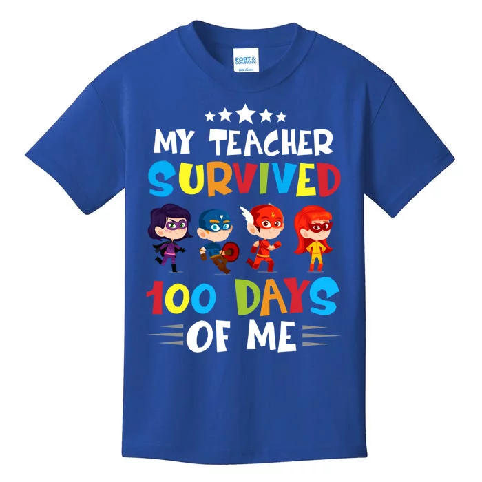 My Teacher Survived 100 Days Of Me Cute Superheroes Gift Kids T-Shirt