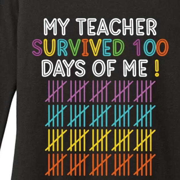 My Teacher Survived 100 Days Of Me Funny 100th Day Of School Gift Womens CVC Long Sleeve Shirt