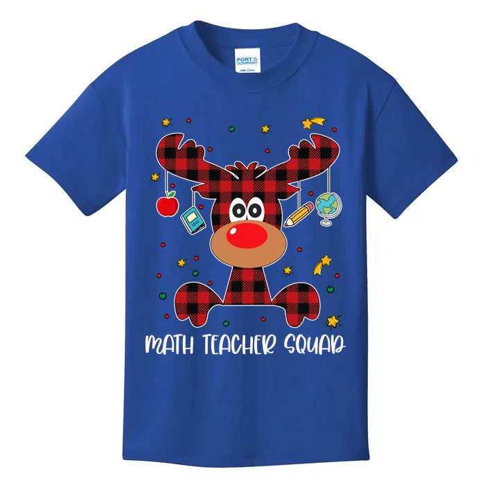 Math Teacher Squad Red Plaid Reindeer Santa Christmas Gift Kids T-Shirt