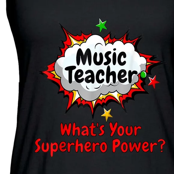 Music Teacher Superhero Funny Comic Tee Ladies Essential Flowy Tank