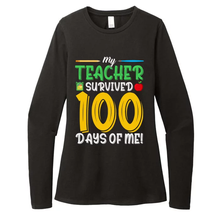 My Teacher Survived 100 Days Of Me Funny School Cool Gift Womens CVC Long Sleeve Shirt