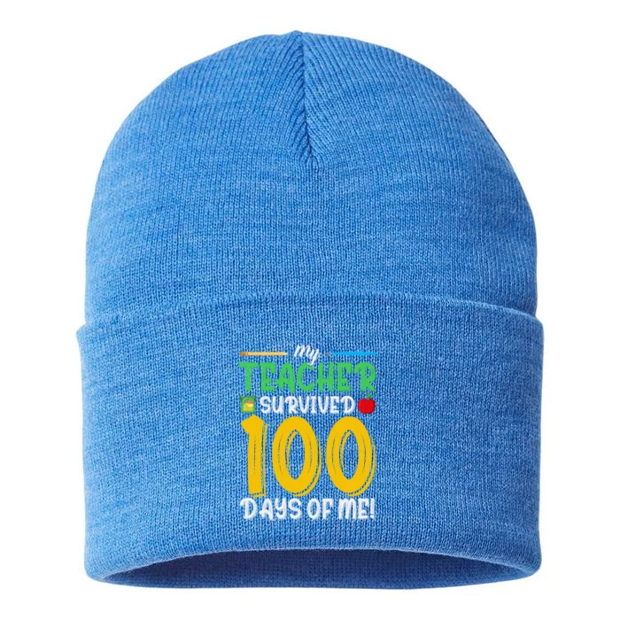 My Teacher Survived 100 Days Of Me Funny School Cool Gift Sustainable Knit Beanie