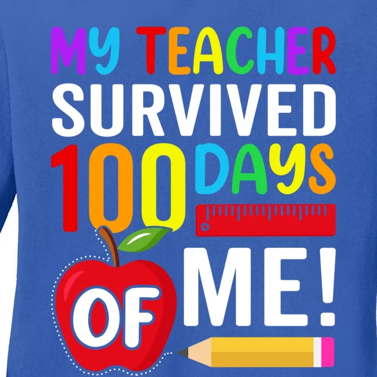 My Teacher Survived 100 Days Of Me Funny Kindergarten Gift Ladies Long Sleeve Shirt