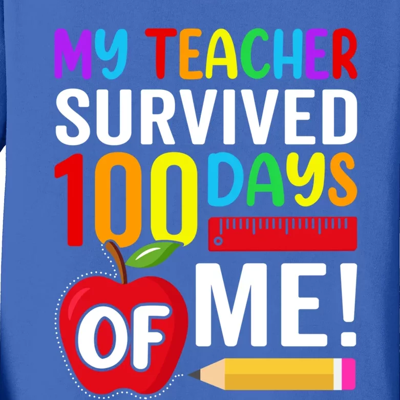 My Teacher Survived 100 Days Of Me Funny Kindergarten Gift Kids Long Sleeve Shirt