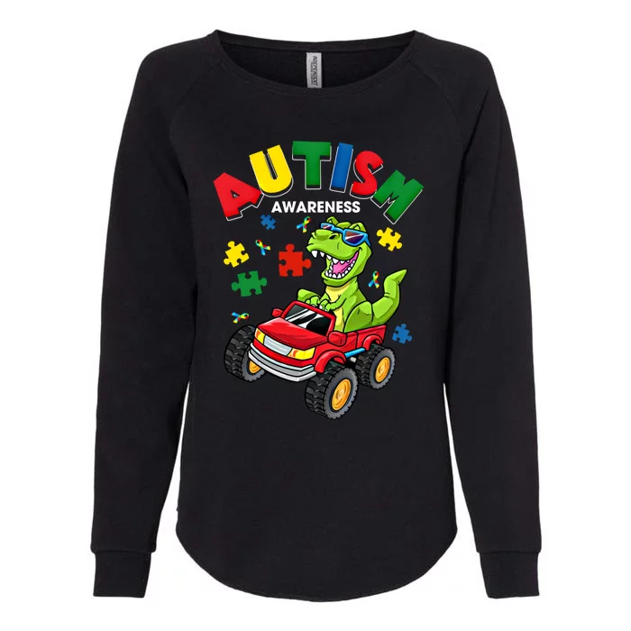 Monster Truck Trex Dinosaur Autism Awareness Gift Womens California Wash Sweatshirt