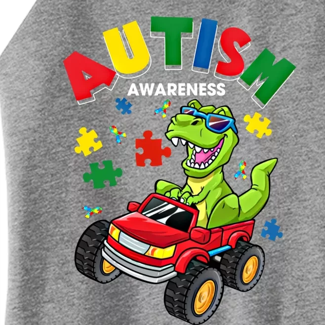 Monster Truck Trex Dinosaur Autism Awareness Gift Women’s Perfect Tri Rocker Tank