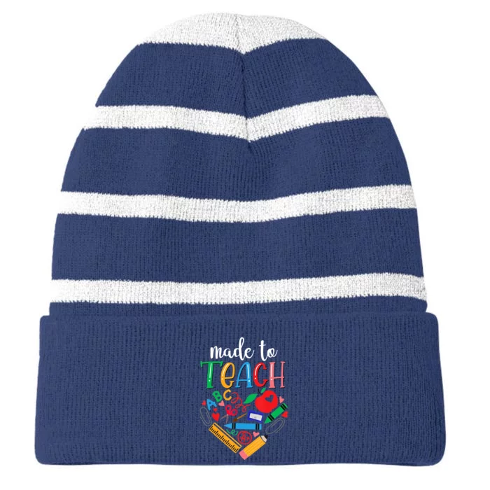 Made To Teach Gift For Teacher Striped Beanie with Solid Band