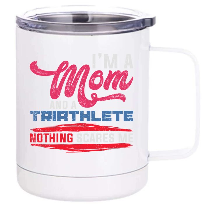 Mom Triathlete Triathlon Gift Front & Back 12oz Stainless Steel Tumbler Cup