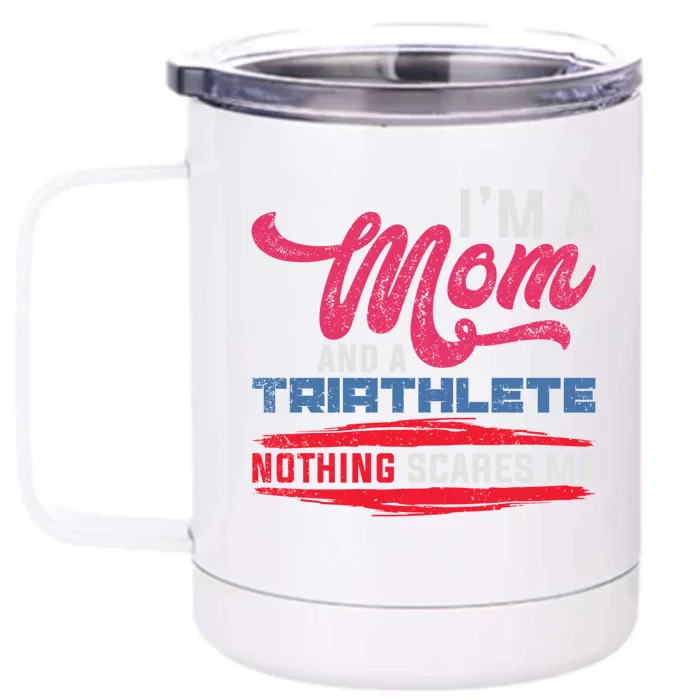 Mom Triathlete Triathlon Gift Front & Back 12oz Stainless Steel Tumbler Cup